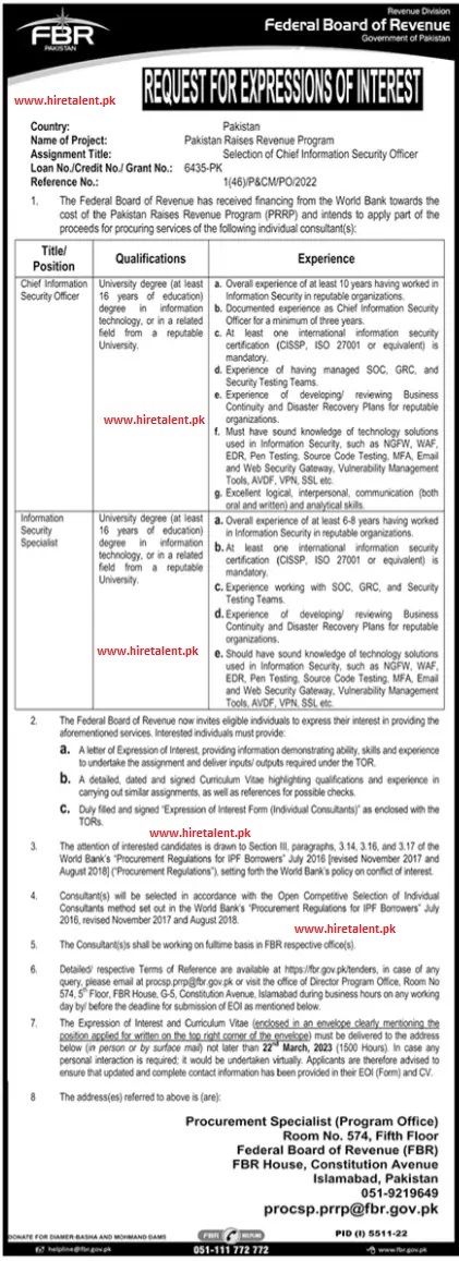 Advertisement Image for FBR Jobs 2023 Online Apply