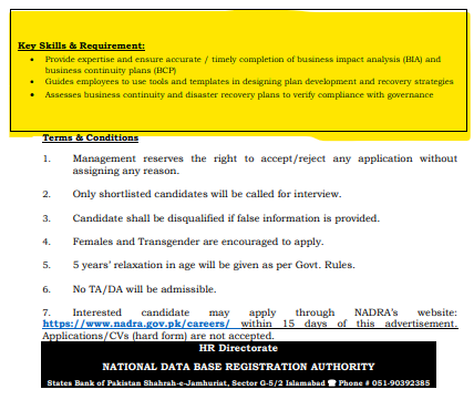 Advertisement Image for NADRA New Govt Jobs 2023.